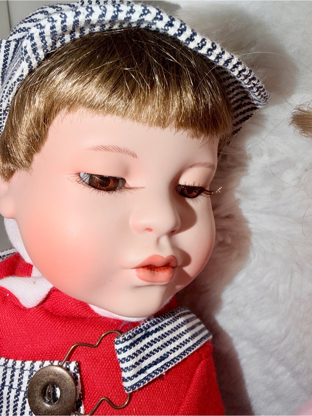 Ashton Drake Children's “First Kiss” Dolls Striped Cover-Alls & Pink/Blue Outfit - Picture 6 of 10